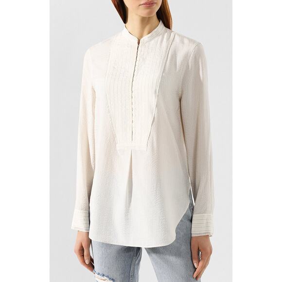 Rag & Bone Alfie Silk Shirt in Beige Stripe S - Picture 3 of 16